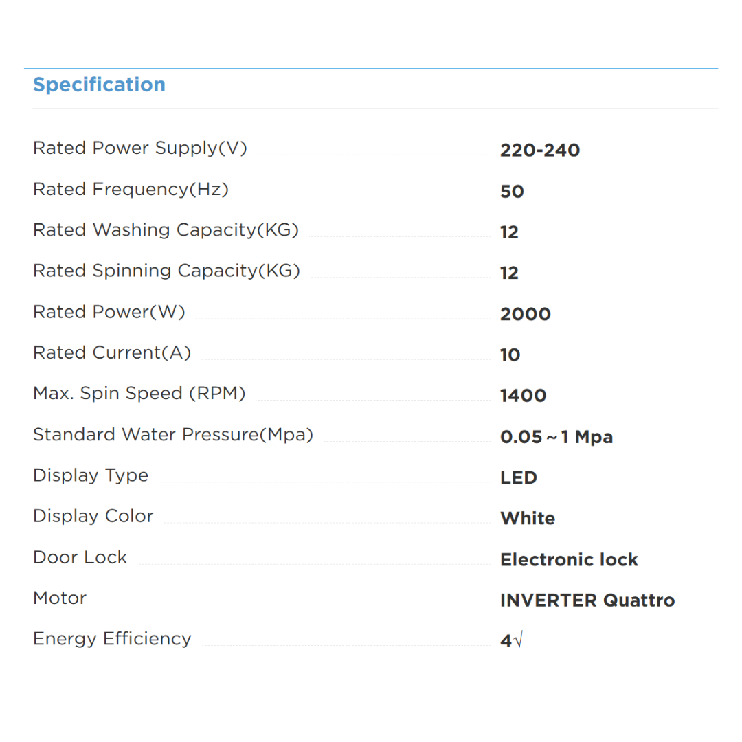 MIDEA MF200W120WB 12KG DARK GREY INVERTER SMART CONTROL FRONT LOAD WASHING MACHINE - Image 5